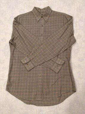 Jos A Banks Men's Plaid Button-Down Shirt in Tan and Brown. Size M